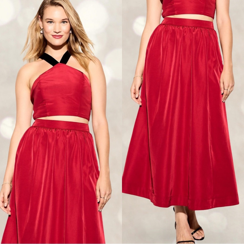 NWTS🌹THE OCCASION XL🌹ELITE LINE CRIMSON RED TAFFETA FIT & FLARE TOP SKIRT SET - Picture 2 of 16